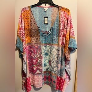 NWT- Plus size-Vienna Beaded Kaftan Shirt - pink multi color